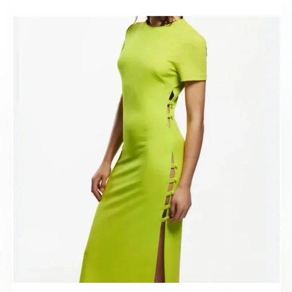 green emerald velvet dress Beline Lime Green One-Shoulder Cut-Out Maxi Dress With Drape – Club L  London
